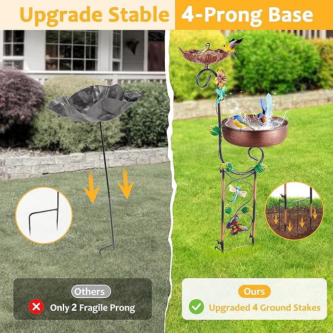 2 In 1 Bird Bath for Outside, Freestanding Large Bird Feeder Birdbaths for Outdoors, Garden Metal Bird Baths Bowl for Patio Yard, Copper
