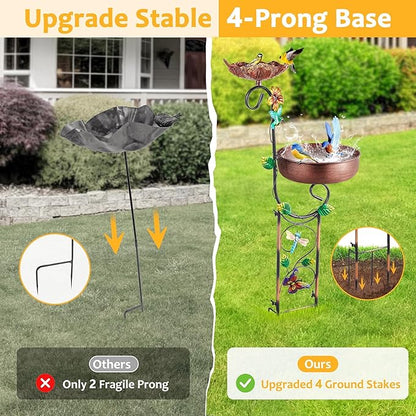 2 In 1 Bird Bath for Outside, Freestanding Large Bird Feeder Birdbaths for Outdoors, Garden Metal Bird Baths Bowl for Patio Yard, Copper