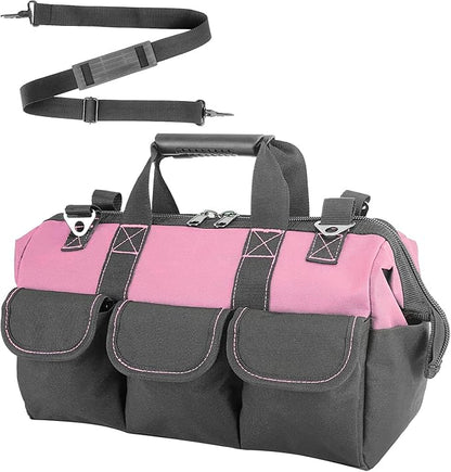 Women Heavy Duty Tool Bag Storage Organizer for Tools,16 x 7.5 x 10.5 inches,50 Pound Capacity, 600D Polyester Fabric (Pink)