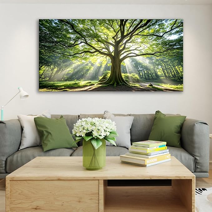 JLXART Canvas Large Art Spring Nature Green Tree Wall Art Framed Forest Artwork for Office Wall Decoration Ready to Hang 20x40inch