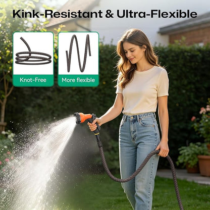 Garden Hose 75ft NON-EXPANDABLE Water Hose, 3-Layer Lightweight Nylon Braided Hose for Yard, Car Wash & Pet Shower, 600 PSI Heavy Duty Burst Kink-Free with 10-Way Nozzle & 3/4" Brass Fittings