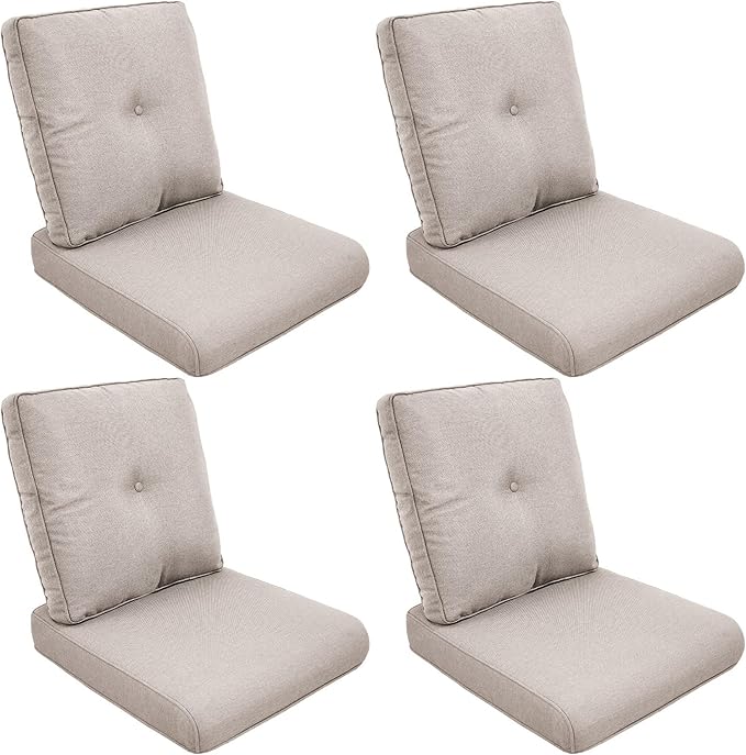 Patio Cushions for Outdoor Furniture - 22" x 25" x 4" UV Resistant Thick Foam Cushions Water Resistant Replacement Cushion for Outdoor Patio Furniture Chair/Sofa/Couch | Beige | 4-Pack |