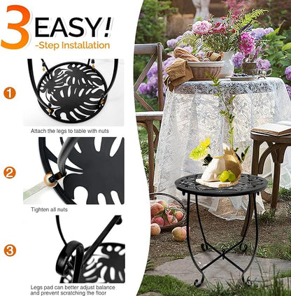 Fashion&cool 2 Pack Outdoor Side Tables for Patio,14 Inch Weather Resistant Metal Round Outdoor Plant Stand Side Table, for Patio Yard Porch Balcony Garden Bedside Indoor Outdoor