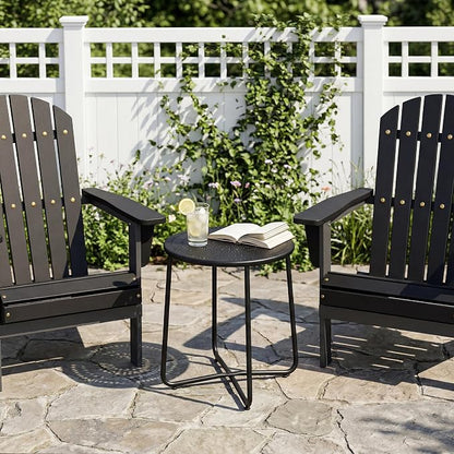 Outdoor Side Table, Small Patio Table Waterproof Round Metal Weather Resistant Outside End Table for Balcony Bistro Porch Yard Garden Patio, Black