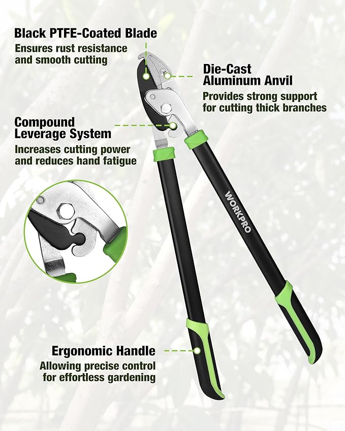 WORKPRO 3-Piece Garden Shears Set - 20” Hedge Shear, 24” Anvil Lopper & 8” Pruning Shear, Heavy-Duty Gardening Clippers with Sharp Blade, Comfort Grip Handle for for Branches, Shrubs, and Hedges