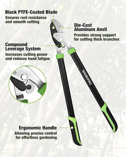 WORKPRO 3-Piece Garden Shears Set - 20” Hedge Shear, 24” Anvil Lopper & 8” Pruning Shear, Heavy-Duty Gardening Clippers with Sharp Blade, Comfort Grip Handle for for Branches, Shrubs, and Hedges
