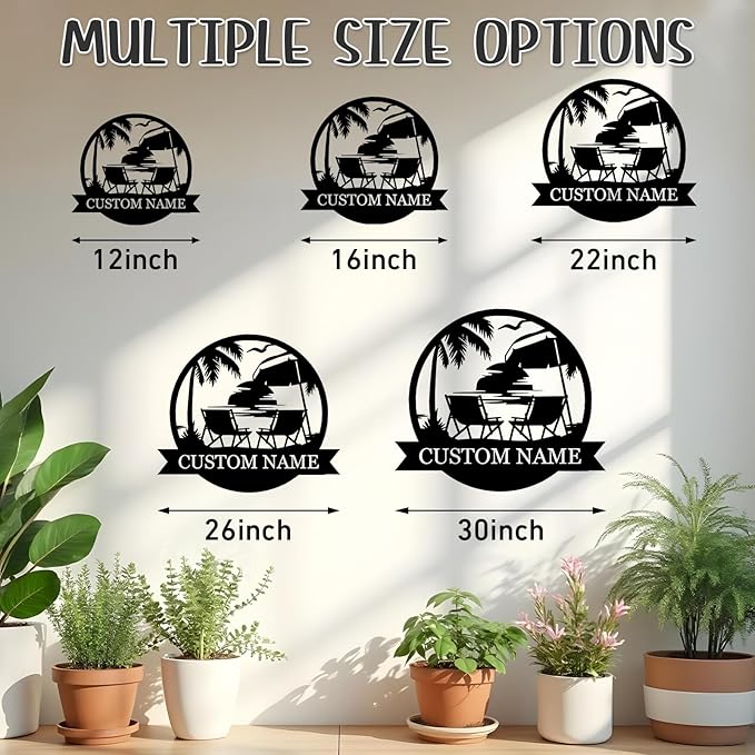 Personalized Metal Beach Signs | Backyard Oasis Sign | Porch Signs Outdoor | Coastal Beach Scene Custom Last Name Sign | Nautical Outdoor Wall Decor | Wall Art for House Warming Gifts