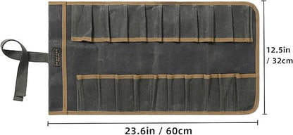 Wrench Roll Up Pouch (20 Slots), Portable Carry On Pouch Workshop Storage Woodworking Tools Organizer Bag Waxed Canvas Tool Roll & ArmyGreen