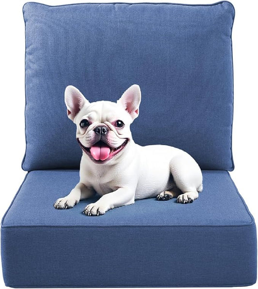 Outdoor Chair Cushions, 6 Inch Thick Patio Seat & Back Cushions Set with Removable Cover, Waterproof Patio Cushions for Outdoor Furniture, 24 x 24 Inch, Navy Blue 1-Set