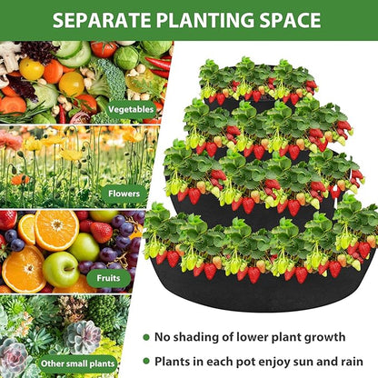 Wenfan 4 Tiered Strawberry Planter Fabric Raised Garden Planting Bed Stackable Strawberry Planter Bag Felt Planting Container for Growing Vegetables Herb Plant, 8 Inch Deep, Round