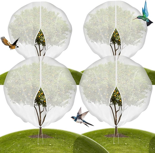 4-Pack 10 * 10FT Large Fruit Tree Netting with Drawstring and Zipper, Garden Netting for Garden Protection, Insect Bird Netting for Fruit Trees, Protection from Anti Bugs,Cicadas, Insects,Birds