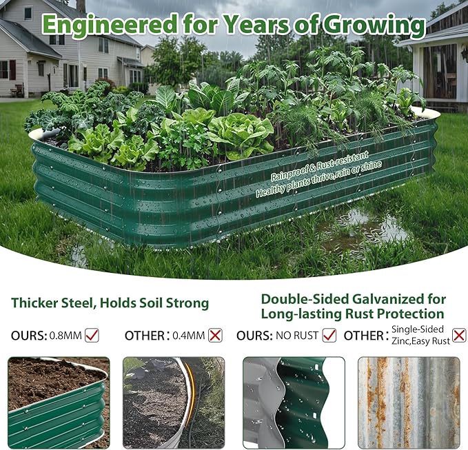 Galvanized Raised Garden Bed, 4x4 ft Heavy Duty Metal Planter Box for Vegetables, Flowers & Herbs, 12" Raised Outdoor Modular Gardening Bed, Above Ground Growing Container, Easy Assembly, Green
