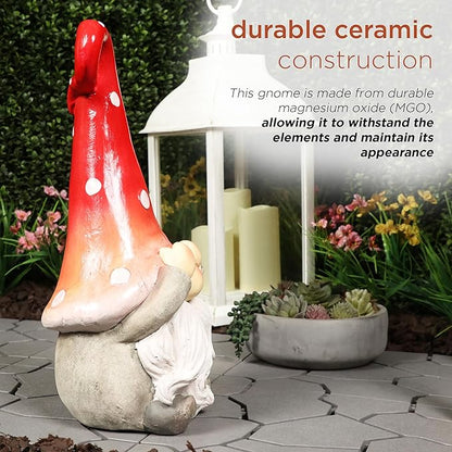 Alpine Corporation 17” Tall Outdoor Garden Gnome Yard Decoration - See No Evil Statue - Gnome with Red Polka Dot Hat – Durable, Weatherproof Decor for Patio & Deck