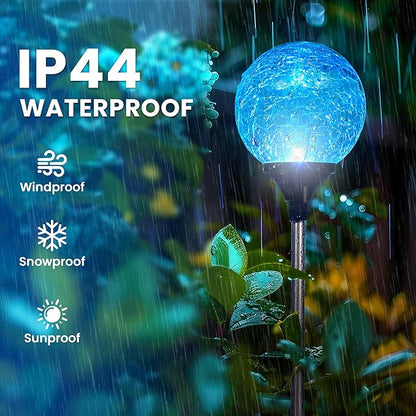 GIGALUMI Solar Garden Lights 6 Pack, Solar Lights Outdoor Decorative Waterproof, Outdoor Solar Lights for Yard Decorations, Multi-Colored Changing Garden Globe Cracked Glass Ball with LED Lights
