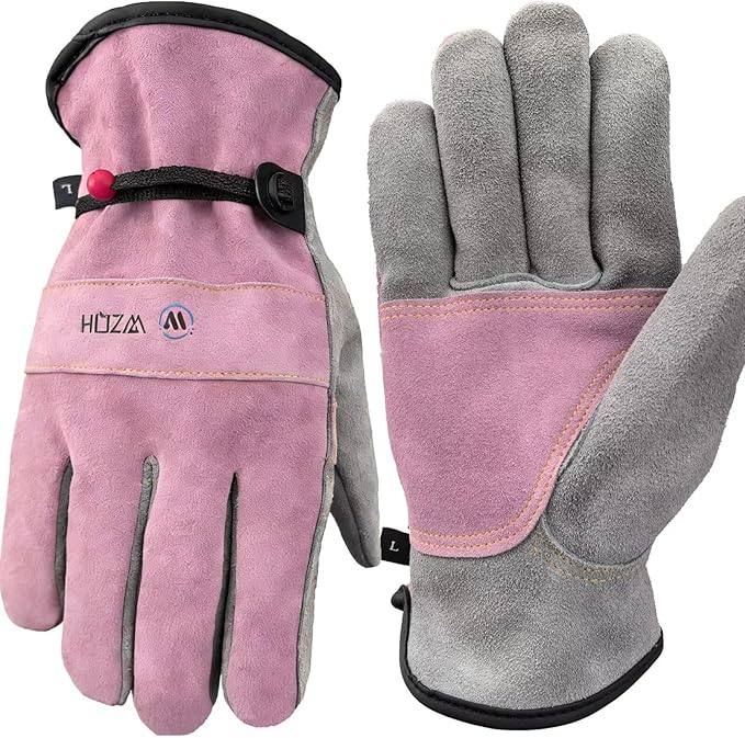 Leather Work Gloves for Men or Women. XX-Large Glove for Gardening, Tig/Mig Welding, Construction, Chainsaw, Farm, Ranch, etc. Cowhide, Cotton Lined, Utility, Firm Grip, Durable. Pink-Grey 2XL