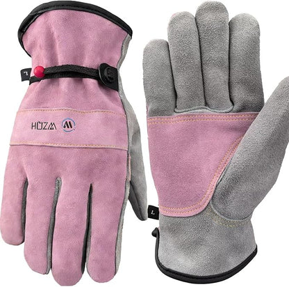 Leather Work Gloves for Men or Women. XX-Large Glove for Gardening, Tig/Mig Welding, Construction, Chainsaw, Farm, Ranch, etc. Cowhide, Cotton Lined, Utility, Firm Grip, Durable. Pink-Grey 2XL