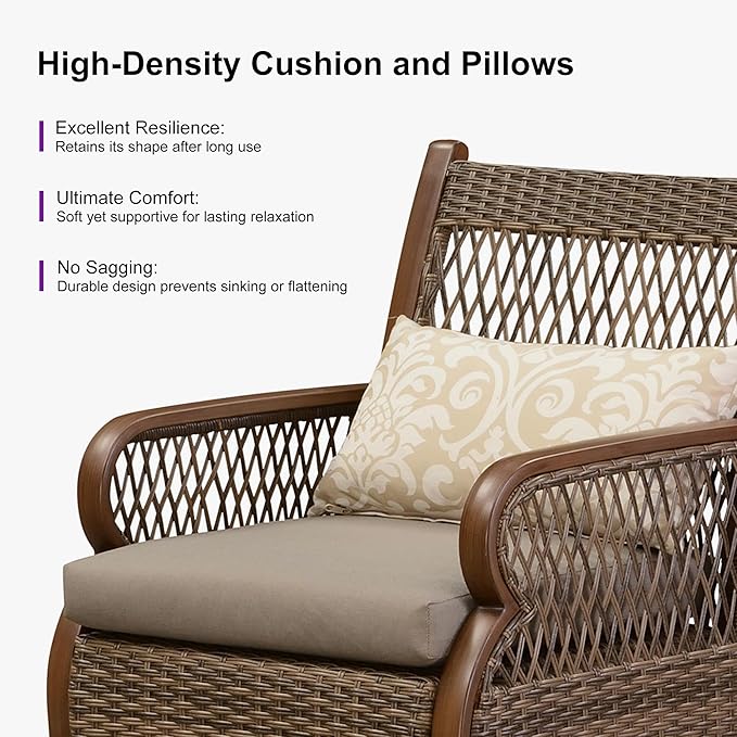 PURPLE LEAF Patio Swivel Dining Chairs Set of 2 Modern Wicker Outdoor Dining Chairs with Thick Cushions and Soft Pillows All Weather Aluminum Patio Chairs for Garden Porch Lawn