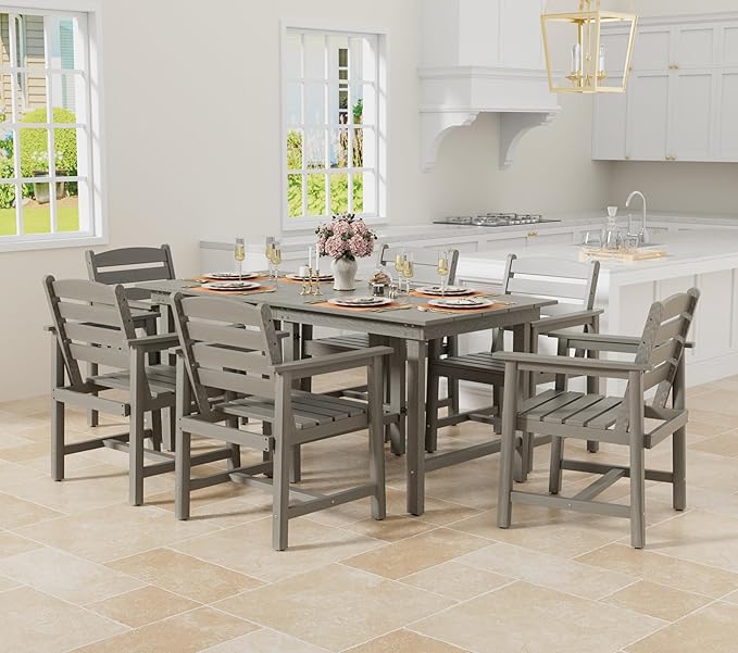 Anbuy Patio HDPE Dining Table Sets,Removable 2-in-1 Outdoor Patio Table,Dining Table for 6,Sun-Resistant and Easy to Clean, Low Maintenance for Balcony, Backyard, Lawn, Garden(Gray)