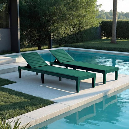 Nestl Sun Tanning Chair - Forest Green Chaise Lounge Chair Outdoor, Lightweight Pool Lounge Chairs Set of 2, Adjustable 5-Position Reclining Lawn Chair, Waterproof Beach Outdoor Lounge Chairs