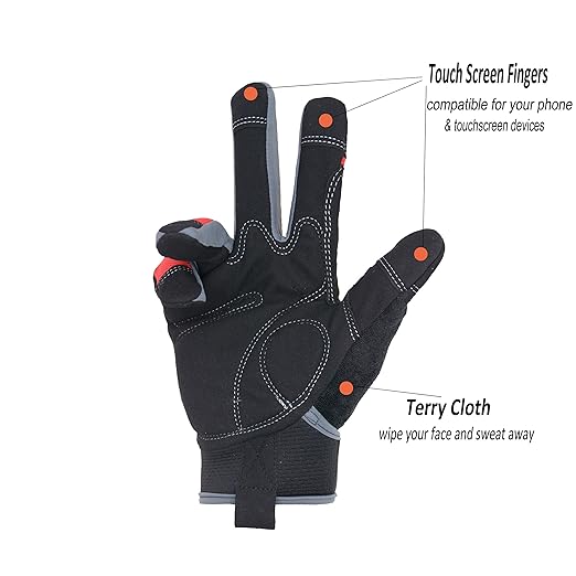 HANDLANDY Work Gloves Men & Women, Utility Safety Working Gloves Touch Screen, Flexible Breathable Yard Work Gloves (Extra Large, Red)