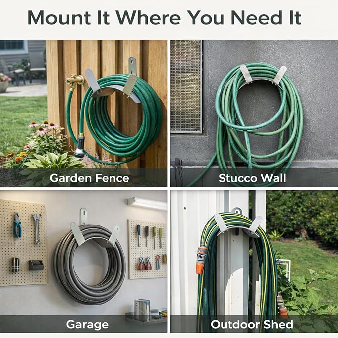 Gardzen 304 Stainless Steel Garden Hose Holder, Heavy Duty Wall Mounted Hanger, Rust-Resistant Outdoor Storage Rack for Backyard, Fence, Garage & Shed
