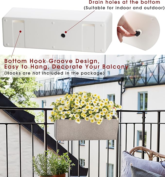 Elongated Self Watering Planter Pots 2-Pack Window Box 5.5 x 16 inch Indoor Home Garden Modern Decorative Pot for All House Plants Flowers Herbs (Coffee,2)