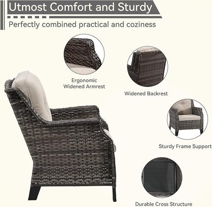 Patio Chairs Set of 2 Rattan Chair Patio Furniture Set with Thick Cushions and All-Weather PE Wicker for Garden, Patio and Porch, Beige