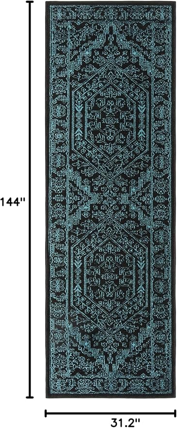 Safavieh Adirondack Collection Runner Rug - 2'6" x 12', Black & Teal, Oriental Medallion Design, Non-Shedding & Easy Care, Ideal for High Traffic Areas in Living Room, Bedroom (ADR108K)