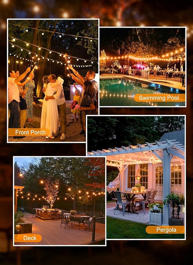 Brightown Outdoor String Lights, 55FT 25 G40 Bulbs Shatterproof IP65 Patio Lights,Dimmable Hanging Connectable Waterproof Globe LED Outdoor Lights for Backyard, Bistro,Deck