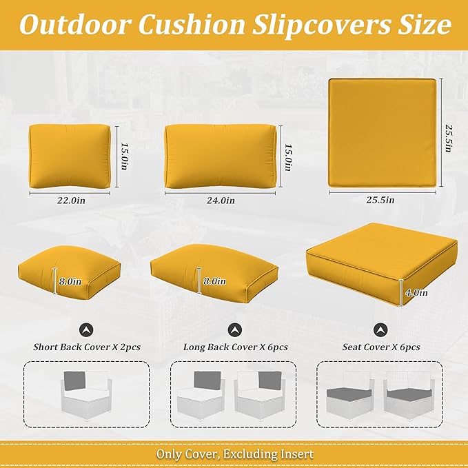 14 Pcs Outdoor Cushion Slipcovers Outdoor Patio Cushion Covers Replacement Waterproof with Zipper for Outdoor Furniture, Patio Sofa Couch 3 Sizes, Covers Only