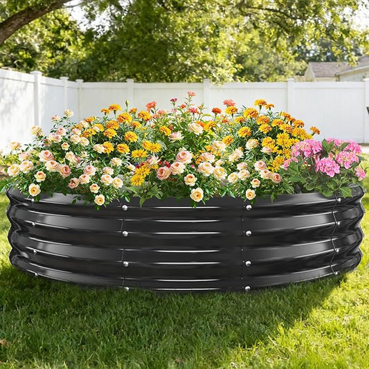 12 Inch Tall Heavy-Duty Round Steel Rised Garden Bed – Wave-Shaped Design Galvanized Metal Planter Box for Vegetables Flowers Succulent at Patio/Garden Outdoor (Black, 60" Diameter)