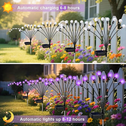 ZFNN Solar Garden Lights Outdoor, 4 Pack Firefly Swaying Lights Purple, Waterproof 6 Pack 36 Heads Garden Decor for Yard Patio Pathway Lawn, Gardening Gifts for Women Christmas Decoration