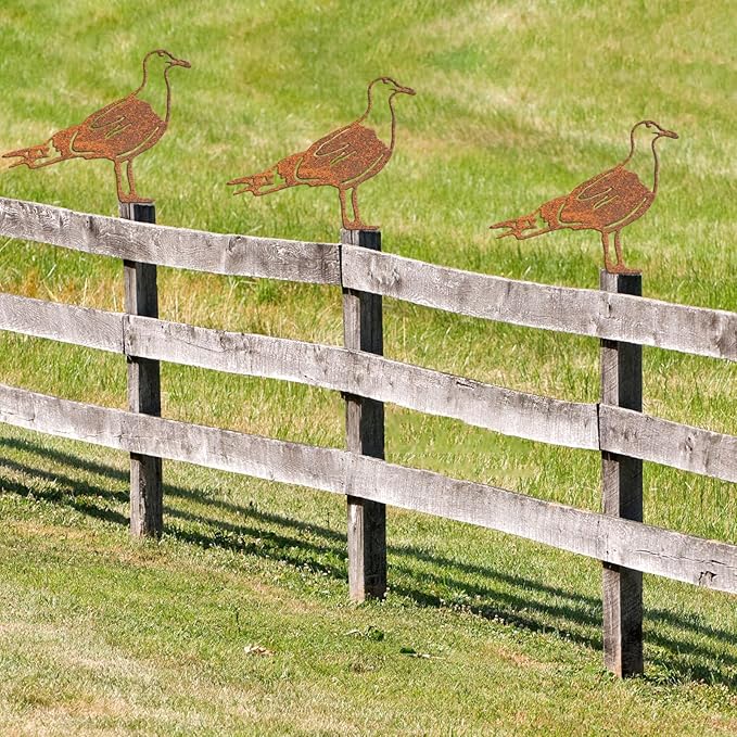 3 Pcs Rusty Seagull Decoration,Outdoor Bird Wall Decor,Rustic Metal Seagull Decorative Garden Stakes and Yard Art,Fence Decorations Outdoor