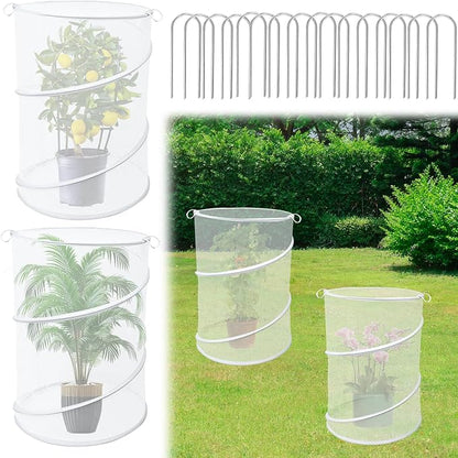 4 Pack Pop up Plant Covers Tent from Animals, 20"H X 13"D Insect Barrier Mesh Plant Guard Cover Net White Garden Plant Protectors Mini Greenhouse Plant Protection Cage with Stakes for Outdoor Plants