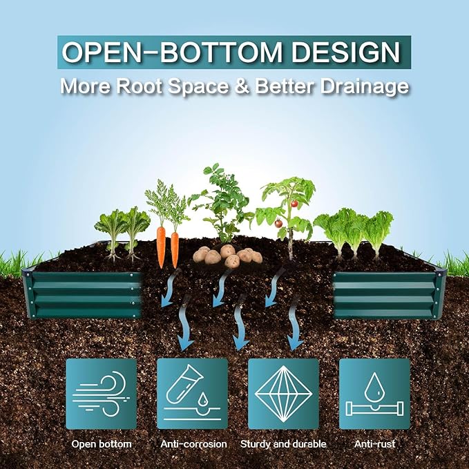 GARDMAX 8x4x1FT Galvanized Raised Garden Bed Kit, Metal Planter Boxes Outdoor with Easy Assembly, Large Garden Bed for Vegetables, Fruits, Flower, Herbs Rectangle Dark Green