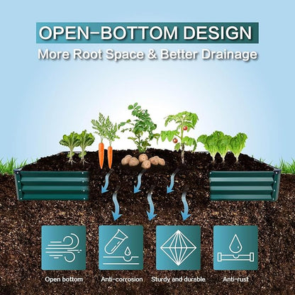 GARDMAX 8x4x1FT Galvanized Raised Garden Bed Kit, Metal Planter Boxes Outdoor with Easy Assembly, Large Garden Bed for Vegetables, Fruits, Flower, Herbs Rectangle Dark Green