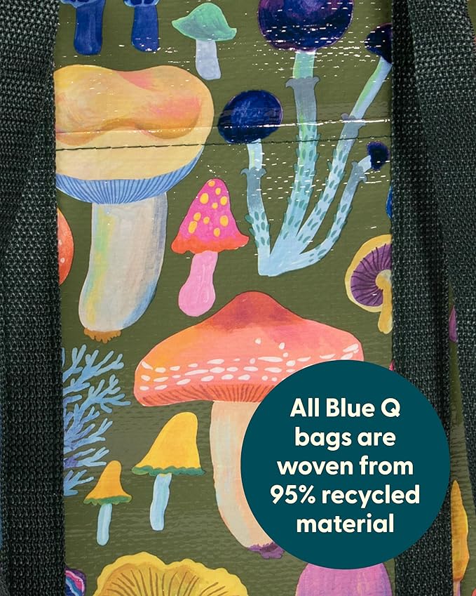 Blue Q Reusable Shoulder Tote Bag – Carry Everywhere Bag with a Hefty Zipper, Durable, Fun Design, 95% Recycled Material