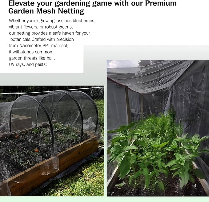 Thicker Garden Mesh Netting,6.6’ x 16.5’ Ultra Fine Black Plant Row Covers for Vegetable Fruits Flowers Greenhouse Row Cover Raised Bed Barrier Screen, Shading Rate 25-30%, Nano PPT Garden Netting