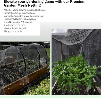 Thicker Garden Mesh Netting,6.6’ x 16.5’ Ultra Fine Black Plant Row Covers for Vegetable Fruits Flowers Greenhouse Row Cover Raised Bed Barrier Screen, Shading Rate 25-30%, Nano PPT Garden Netting