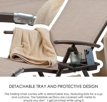 Kozyard Cozy Aluminum Reclining Lounge Chair for Beach Yard Pool Deck Patio - Outdoor Chaise Lounge with Drink Holder, Weather Free, Adjustable - Assemble-Free (2 Pack, Beige)