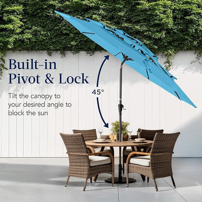 Best Choice Products 10ft 3-Tier Market Patio Umbrella, Outdoor Sun Shade with Tilt, Crank Lift, 8 Ribs for Backyard, Deck, Poolside – Sky Blue
