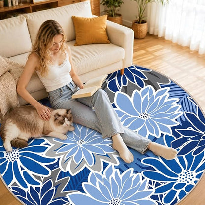 ZonLi Colorful Outdoor Rug 6x6Ft Waterproof Multicolored Indoor Area Rug Washable Outdoor Patio Rugs Tropical Floral Non Slip Outdoor Carpet for Living Room, Pool,Backyard,Deck,Camping