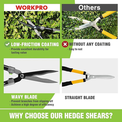 WORKPRO Garden Hedge Shears, 23" Manual Hedge Clippers, Professional Bush Cutter, Gardening Pruners Scissors, Hedge Trimmers, Shears Gardening Tools for Pruning Borders & Shrubs