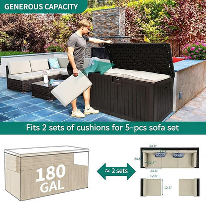 YITAHOME XL 180 Gallon Large Deck Box,Outdoor Storage for Patio Furniture Cushions,Garden Tools,Waterproof,Lockable (Black)