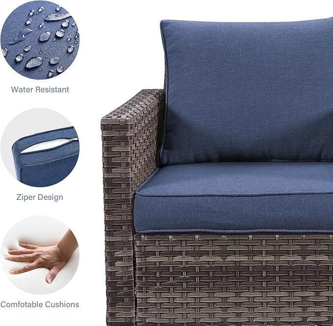 Rilyson Wicker Outdoor Patio Chairs Set - 3 Piece Rattan Patio Furniture Bistro Chairs Set with Waterproof Wicker,Comfortable Cushions and Sturdy Metal Frame for Porch Deck Backyard(Mixed Grey/Blue)