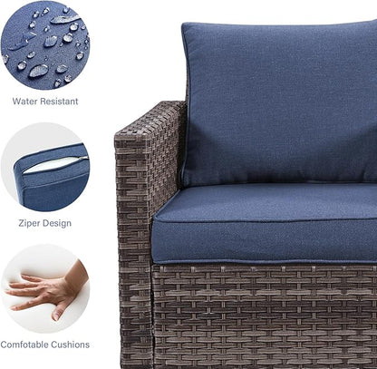 Rilyson Wicker Outdoor Patio Chairs Set - 3 Piece Rattan Patio Furniture Bistro Chairs Set with Waterproof Wicker,Comfortable Cushions and Sturdy Metal Frame for Porch Deck Backyard(Mixed Grey/Blue)