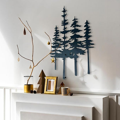 Pine Tree Metal Wall Mounted Art, Large Black Rustic Pine Forest Scene, Handcrafted Metal Home Decor with Static Powder Coating, Indoor/Outdoor Home, Living Room, Farmhouse, Garden, Bedroom Decor, Wall Hanging Sign (18 x 11 inches)