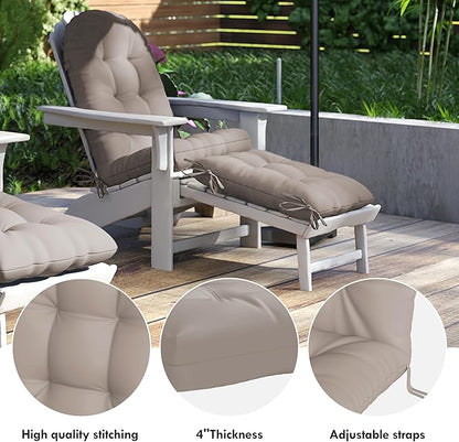 Adirondack Chair Cushion with Ottoman, Folding Adjustable Adirondack Seat Cushions, Waterproof Adirondack Patio Chair Pads for Garden, Deck, or Poolside, Small-Beige-1