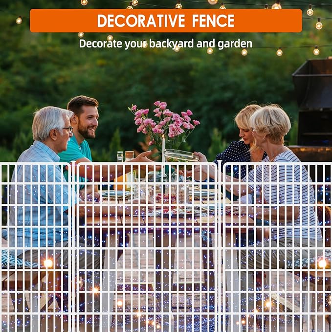 10 Panels No Dig Fence with Gate, 32 in(H) X 24 ft(L) Garden Decorative Fence Animal Barrier for Dogs, Rustproof Metal Garden Edging Border for Outdoor, Yard, Patio, White
