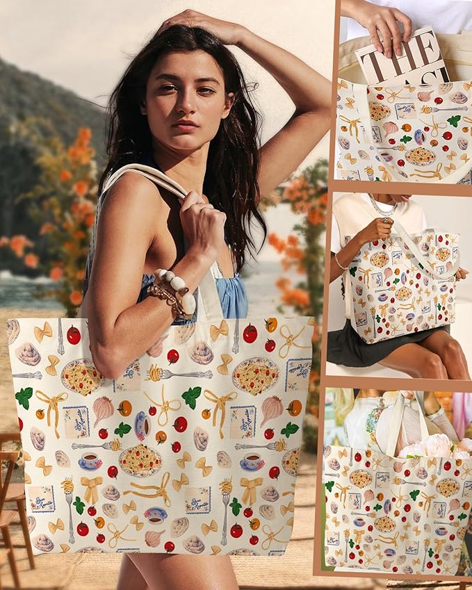 Miss Adola Large Tote Bag for Women - Canvas Tote Bag with Zipper Aesthetic Reusable Shoulder Bag for Gym, Travel, Work